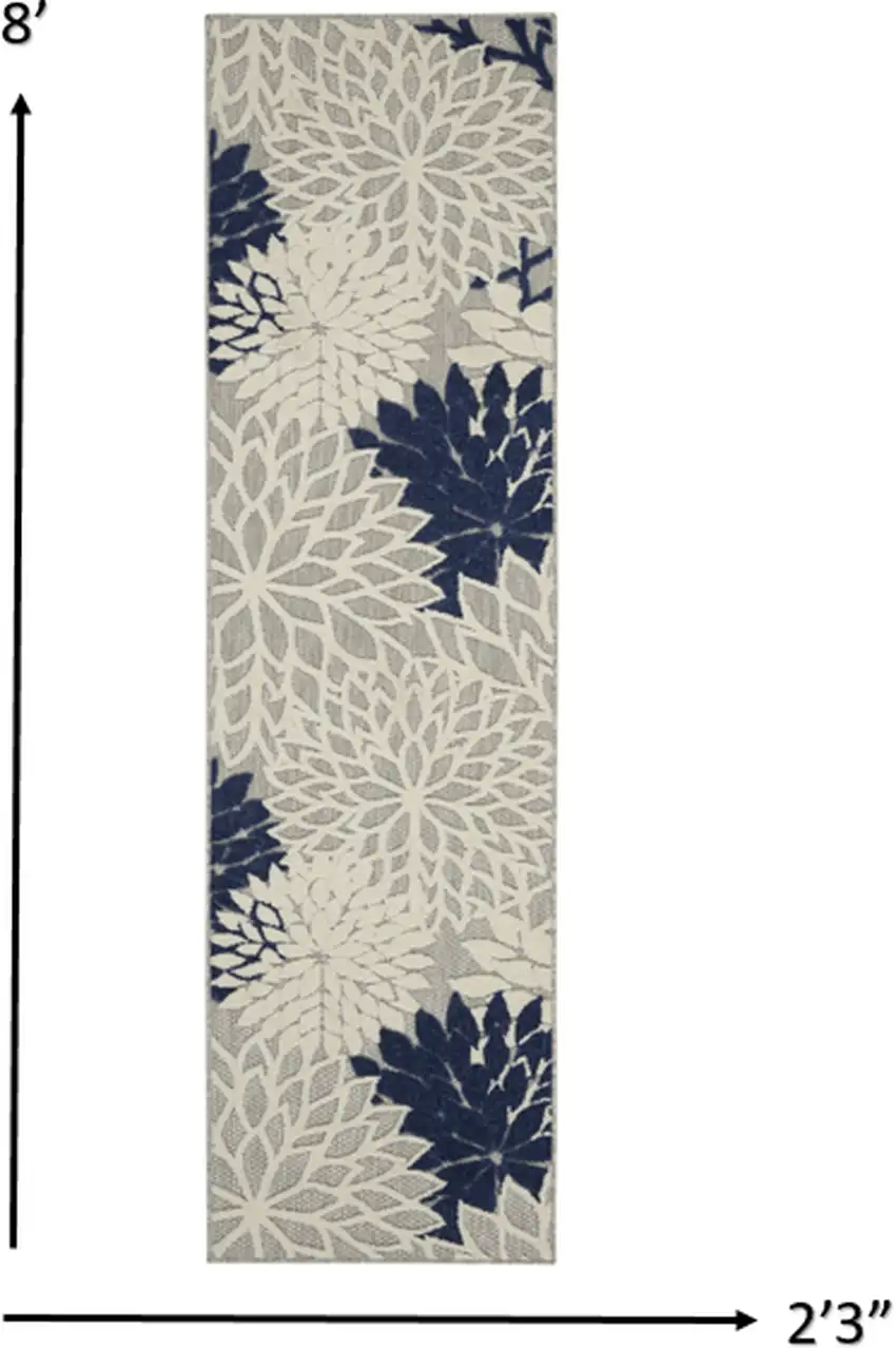 Ivory and Navy Indoor Outdoor Runner Rug Photo 4