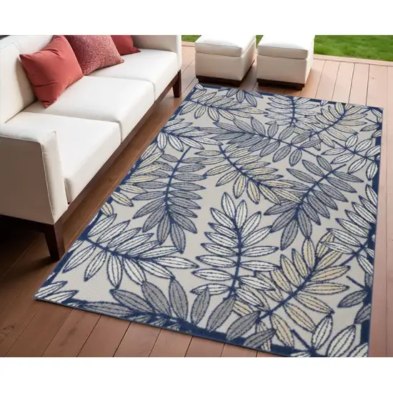Ivory And Blue Floral Indoor Outdoor Area Rug Photo 2