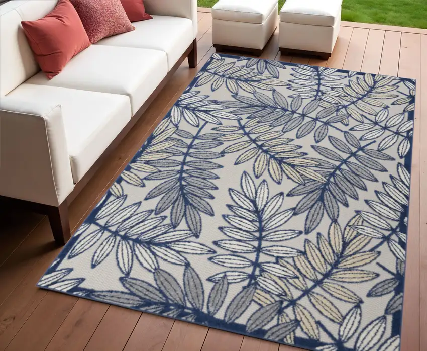 Ivory And Blue Floral Indoor Outdoor Area Rug Photo 2
