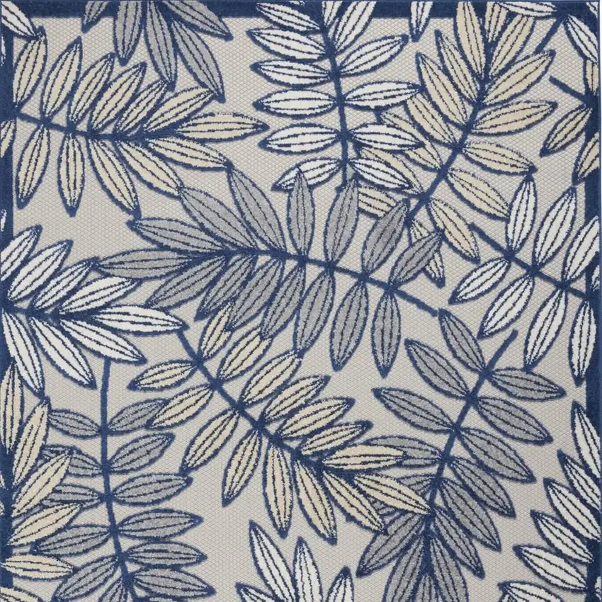 Ivory And Blue Floral Indoor Outdoor Area Rug Photo 4