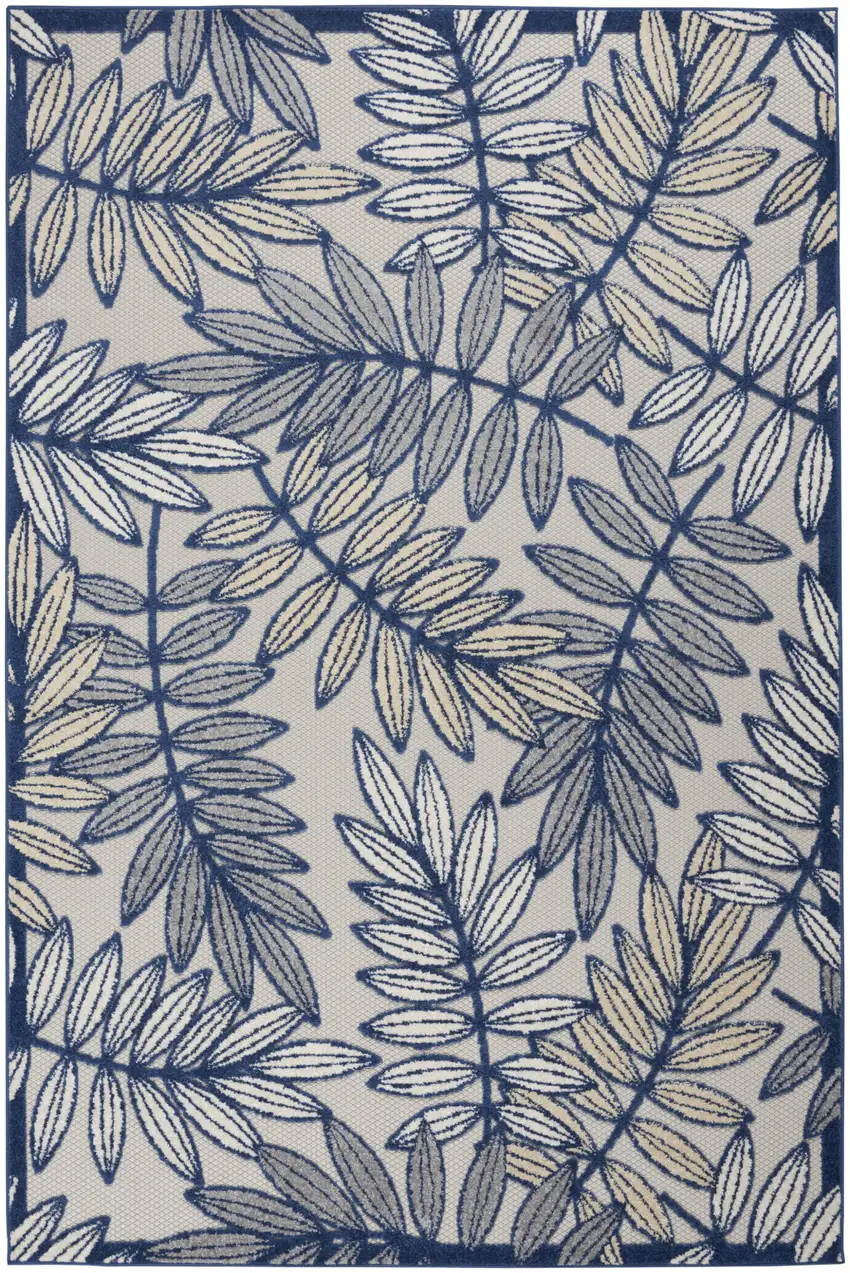 Ivory And Blue Floral Indoor Outdoor Area Rug Photo 1