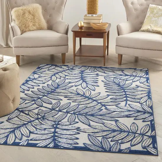 Ivory And Blue Floral Indoor Outdoor Area Rug Photo 5
