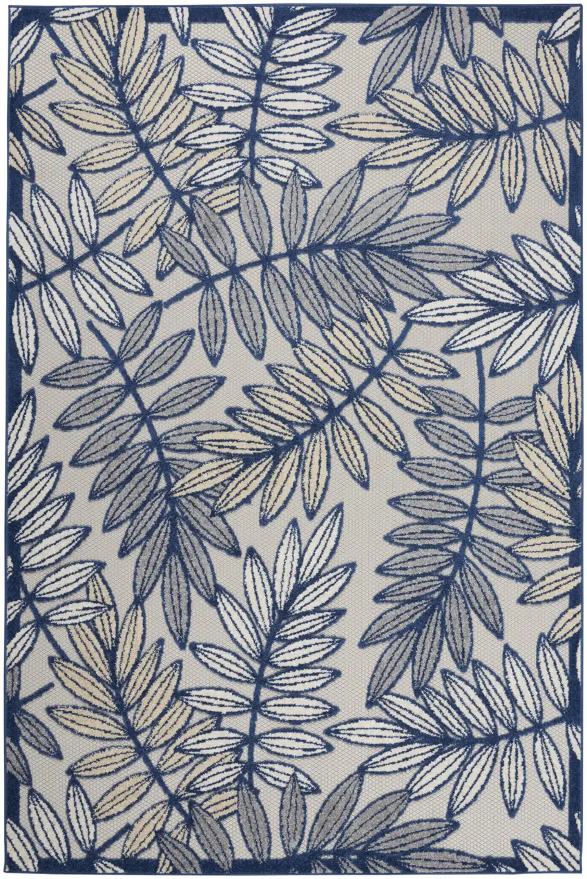 Ivory And Blue Floral Indoor Outdoor Area Rug Photo 2