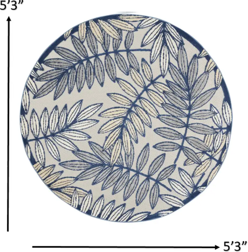 Ivory and Navy Leaves Indoor Outdoor Area Rug Photo 8