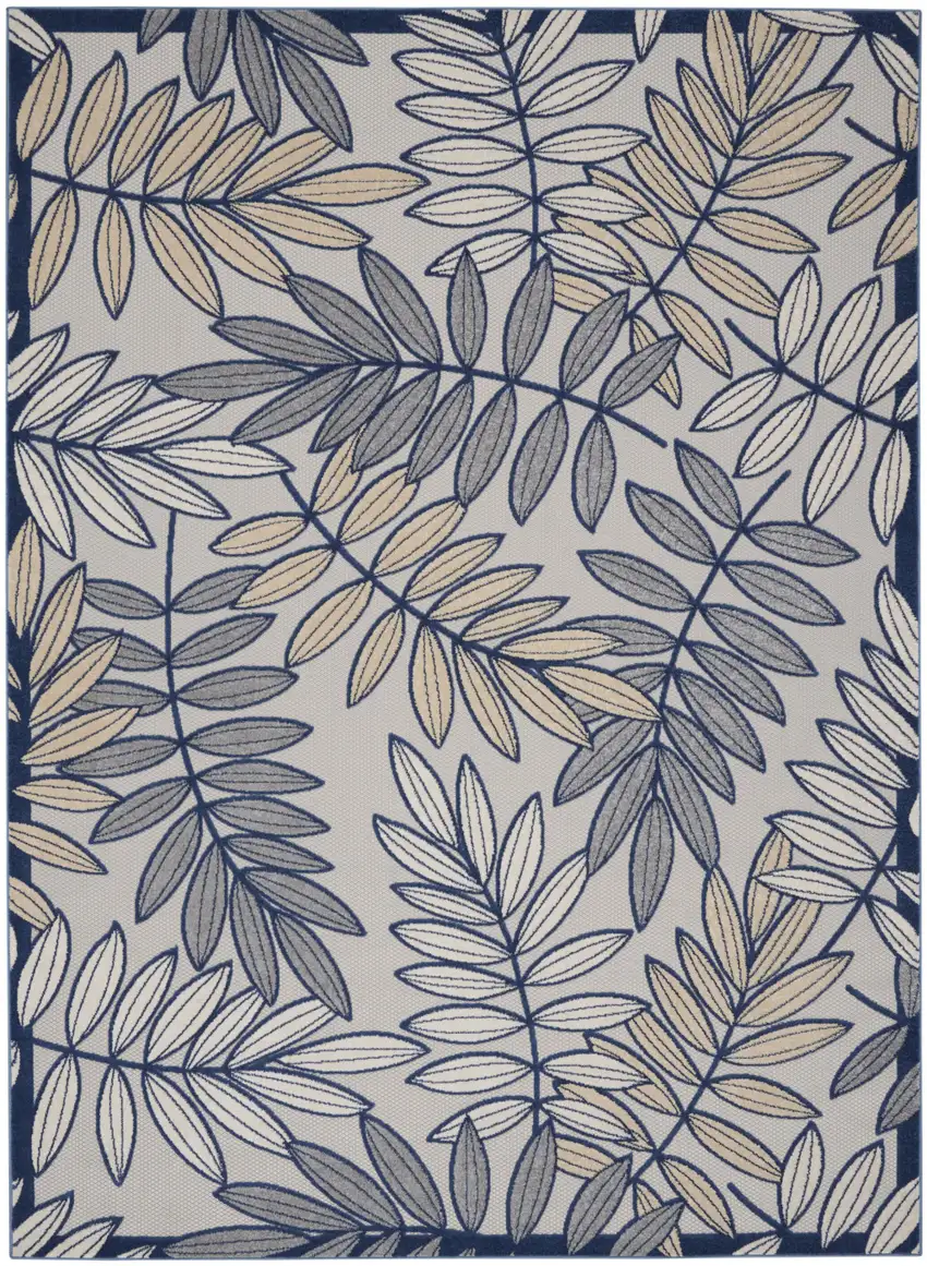 Ivory And Blue Floral Indoor Outdoor Area Rug Photo 2