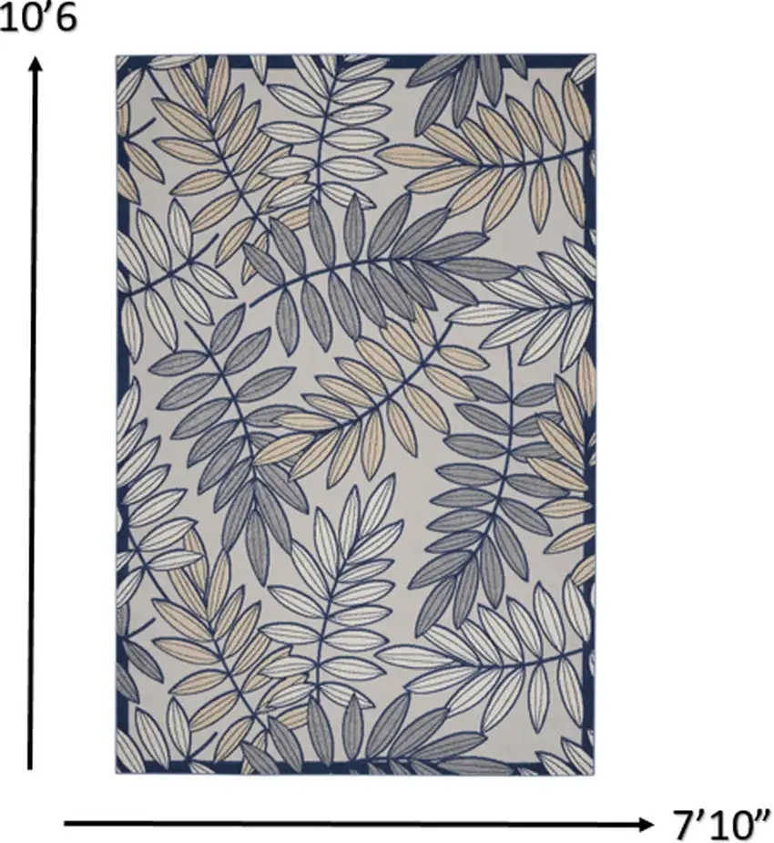 Ivory and Navy Leaves Indoor Outdoor Area Rug Photo 6