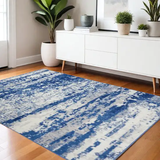 Ivory And Blue Ombre Distressed Area Rug Photo 2