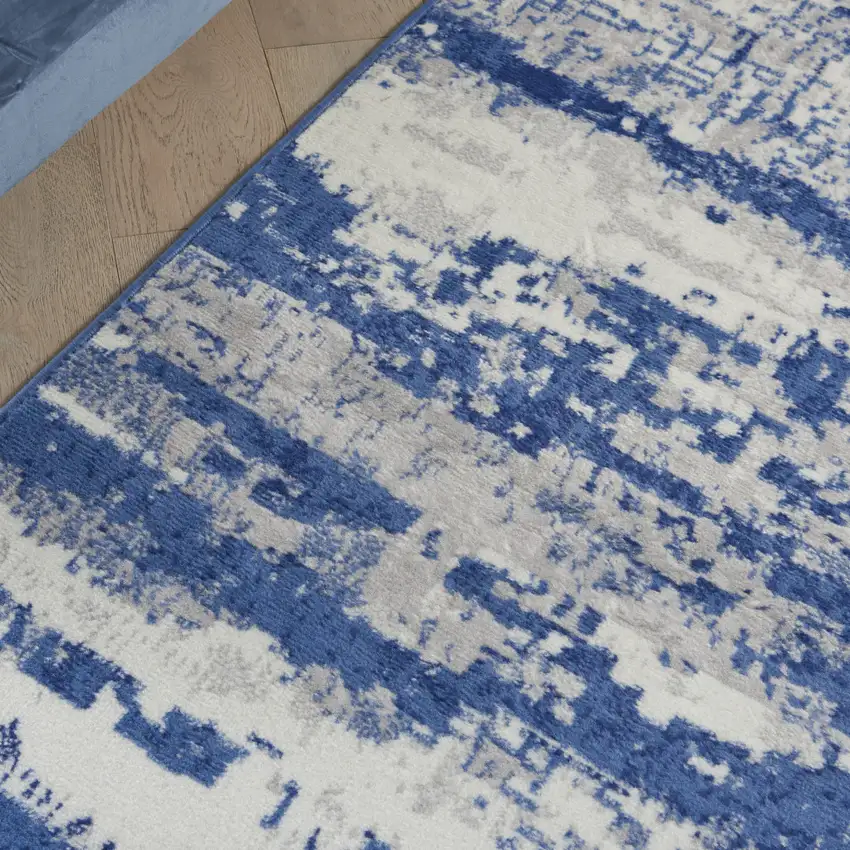 Ivory And Blue Ombre Distressed Area Rug Photo 9