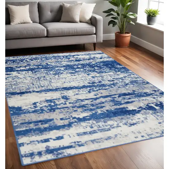 Ivory And Blue Ombre Distressed Area Rug Photo 2
