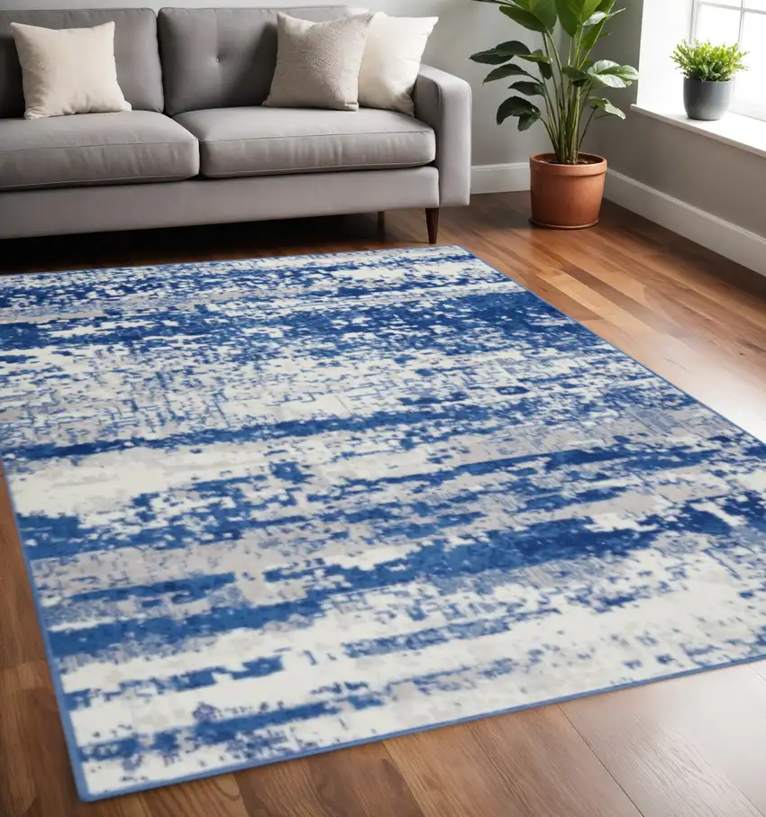 Ivory And Blue Ombre Distressed Area Rug Photo 2