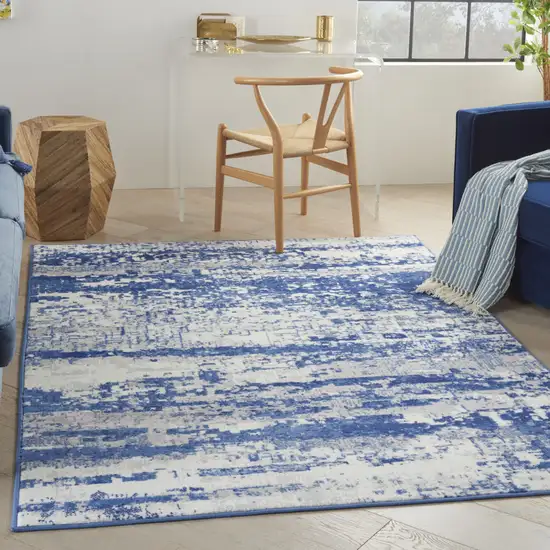 Ivory And Blue Ombre Distressed Area Rug Photo 4