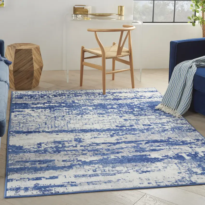 Ivory And Blue Ombre Distressed Area Rug Photo 4
