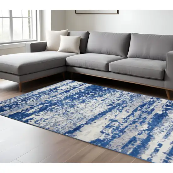 Ivory And Blue Ombre Distressed Area Rug Photo 2