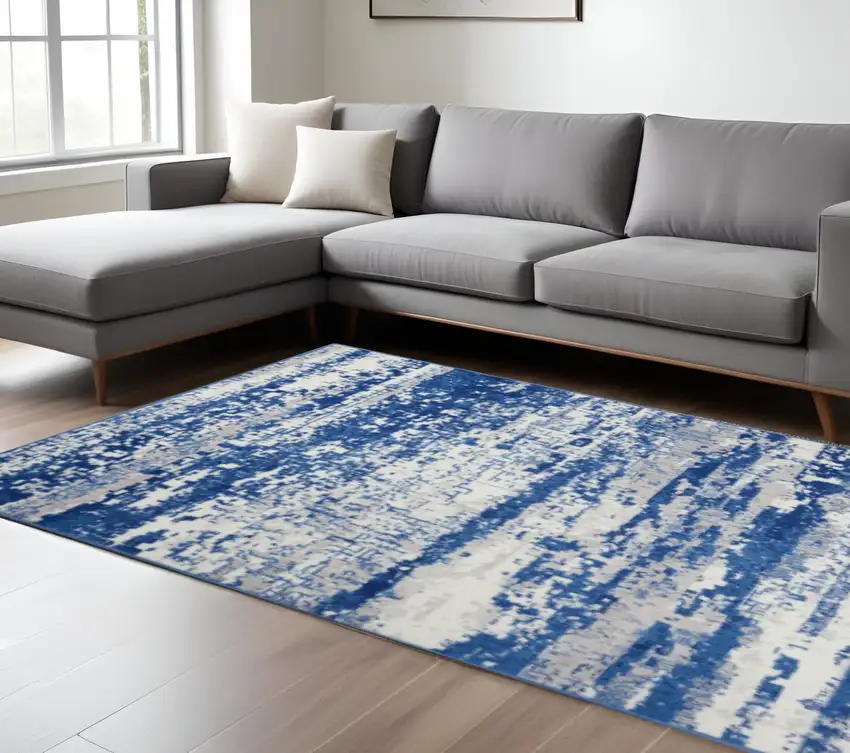 Ivory And Blue Ombre Distressed Area Rug Photo 2
