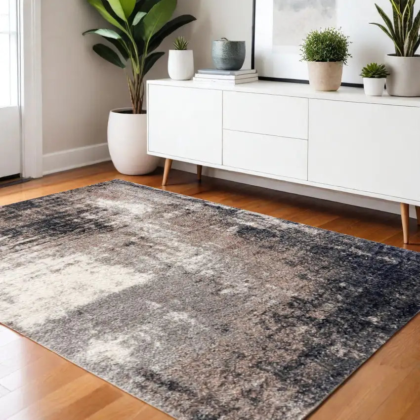 Ivory And Navy Retro Modern Area Rug Photo 1