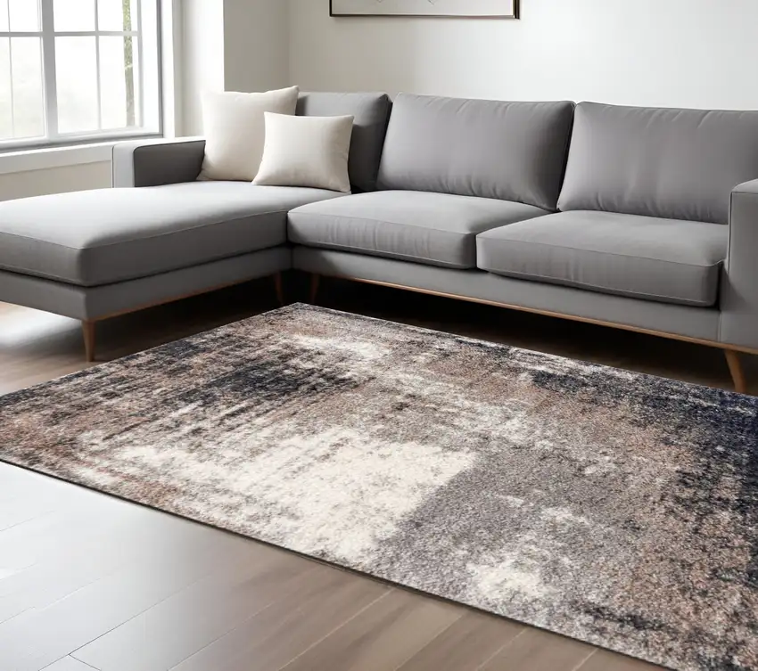 Ivory And Navy Retro Modern Area Rug Photo 1