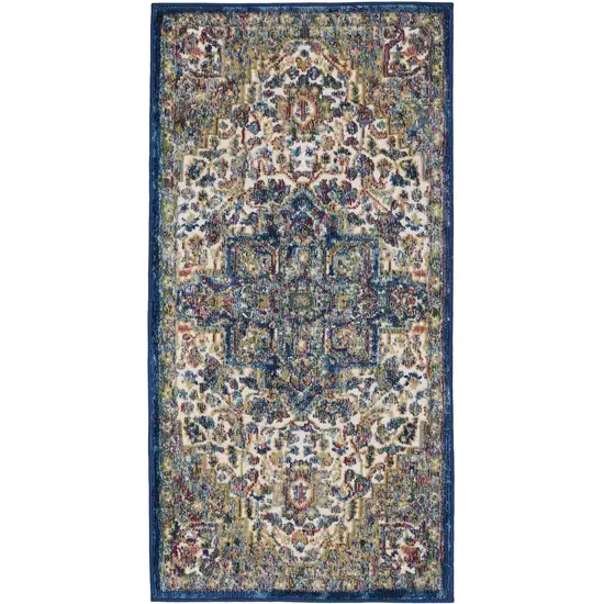 Ivory and Orange Floral Distressed Non Skid Area Rug Photo 7