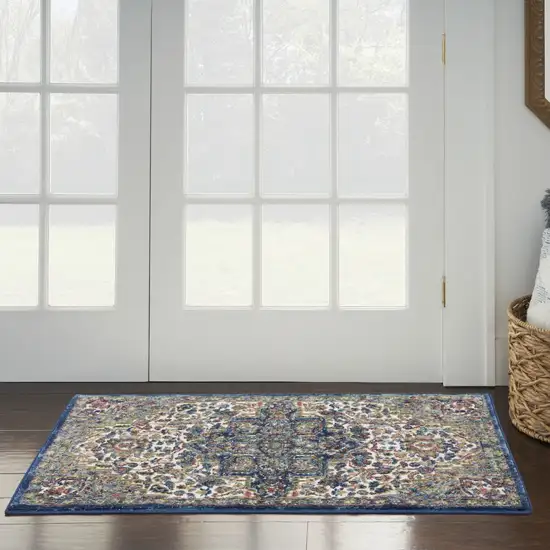 Ivory and Orange Floral Distressed Non Skid Area Rug Photo 4