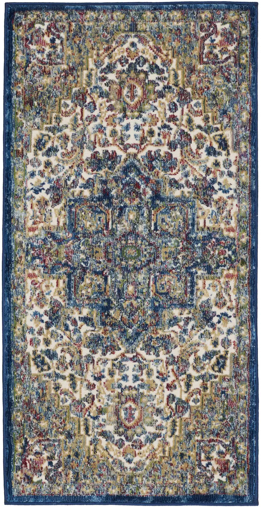 Ivory and Orange Floral Distressed Non Skid Area Rug Photo 2