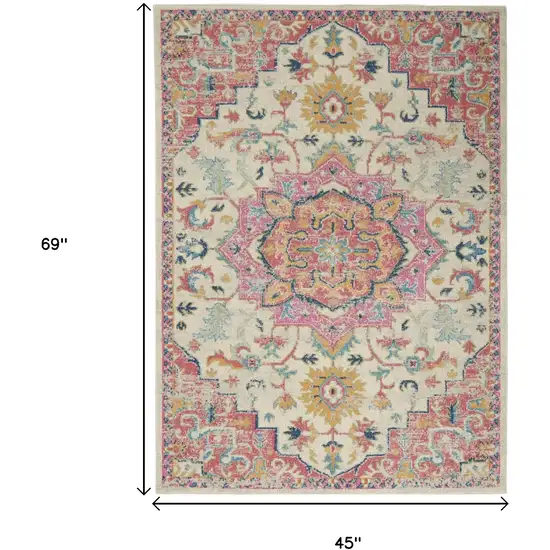 Pink And Ivory Southwestern Distressed Area Rug Photo 3