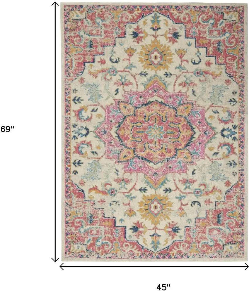 Pink And Ivory Southwestern Distressed Area Rug Photo 3