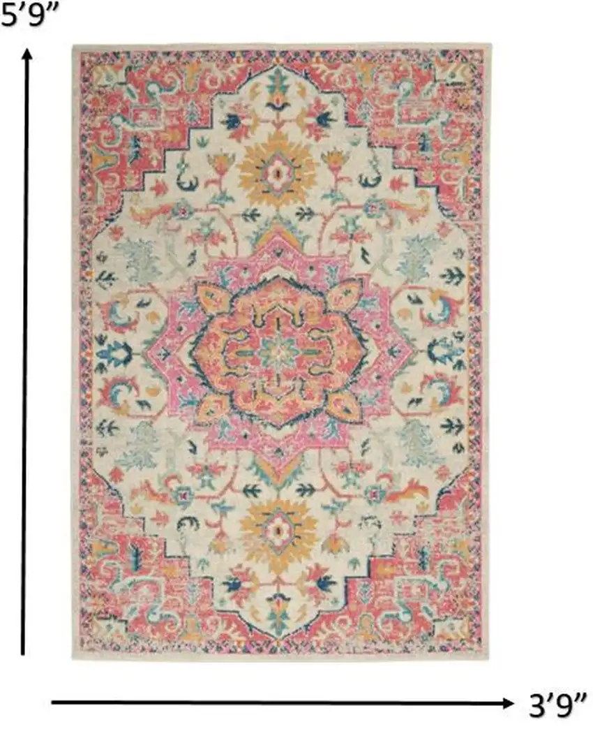 Ivory and Pink Medallion Area Rug Photo 5
