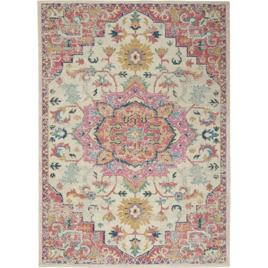 Pink And Ivory Southwestern Distressed Area Rug Photo 8