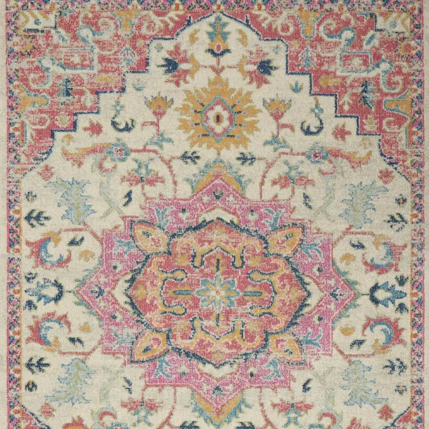 Pink And Ivory Southwestern Distressed Area Rug Photo 7