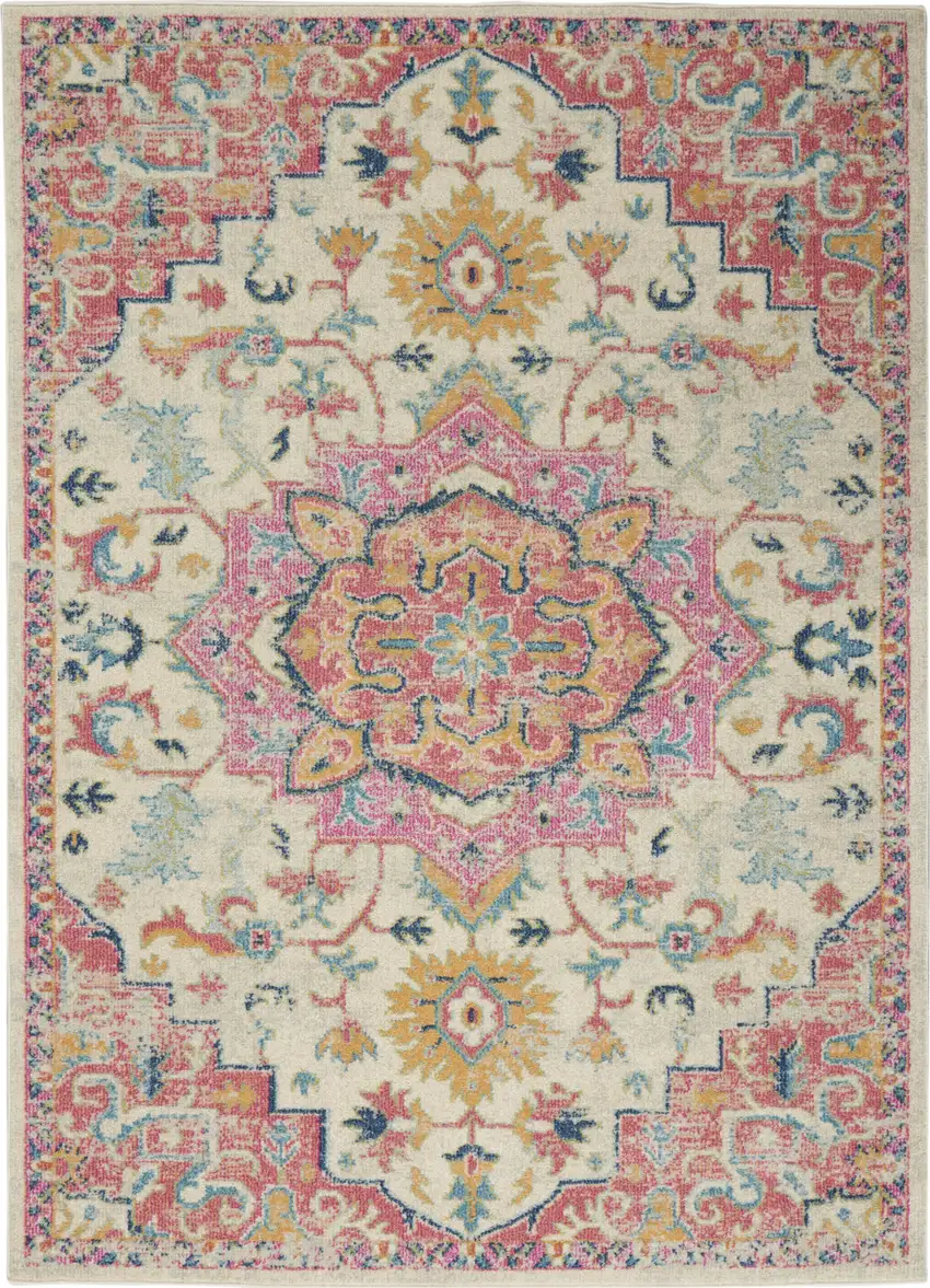 Pink And Ivory Southwestern Dhurrie Area Rug Photo 2
