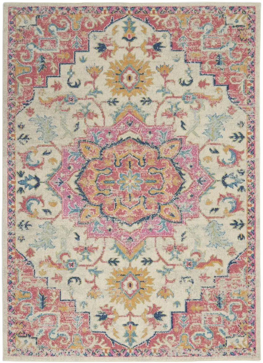 Pink And Ivory Southwestern Dhurrie Area Rug Photo 1