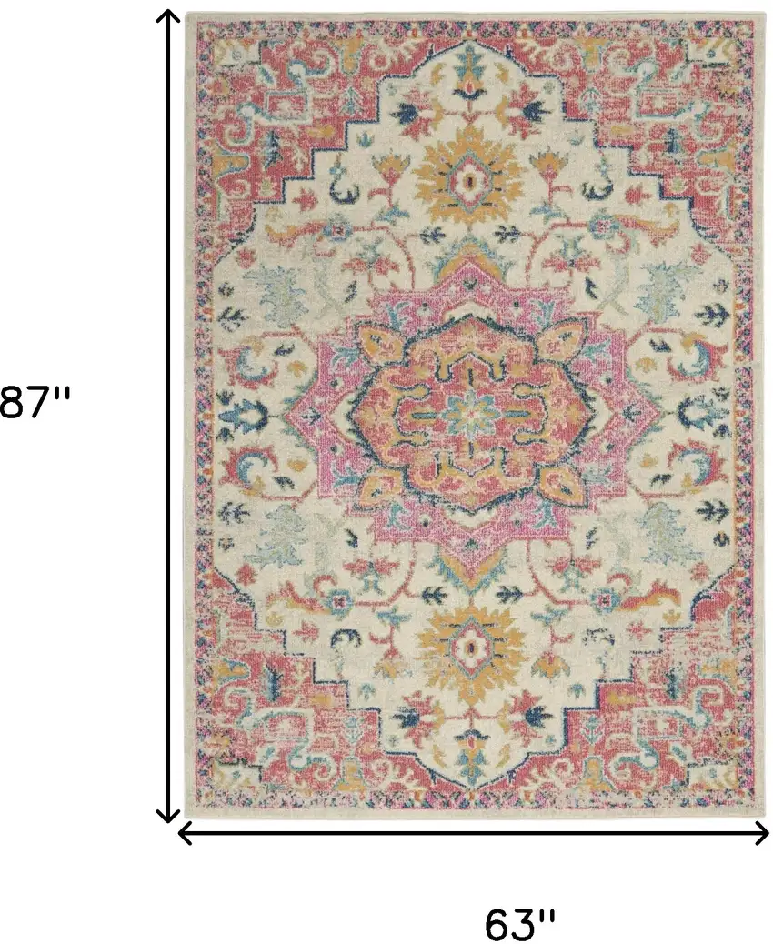 Pink And Ivory Southwestern Distressed Area Rug Photo 3