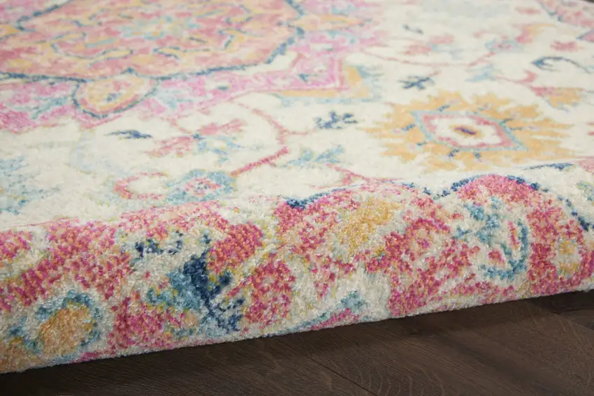 Ivory and Pink Medallion Area Rug Photo 3