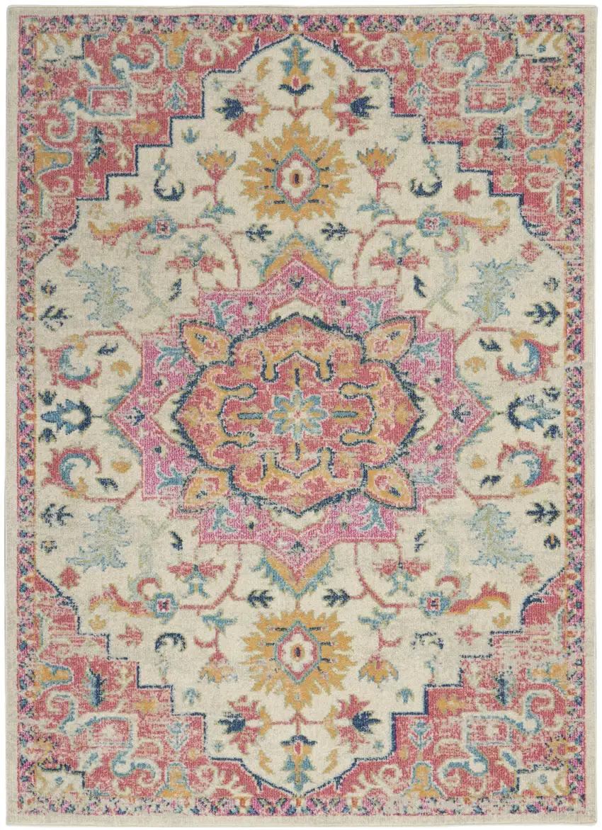Pink And Ivory Southwestern Distressed Area Rug Photo 2