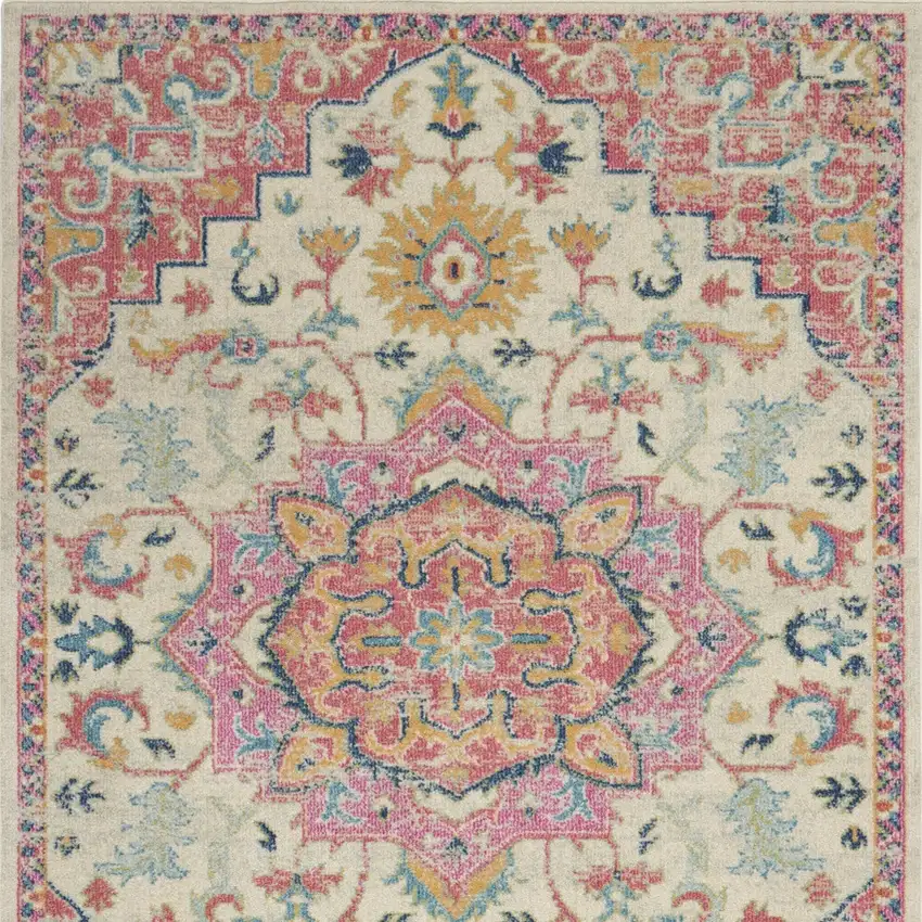 Pink And Ivory Southwestern Distressed Area Rug Photo 8