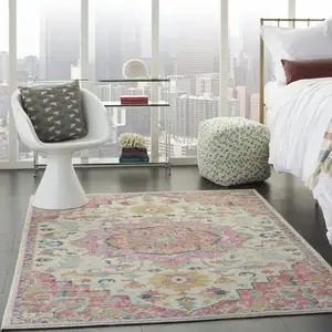 Photo of Ivory and Pink Medallion Area Rug