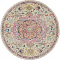 Photo of Ivory and Pink Medallion Area Rug
