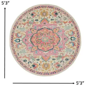 Photo of Ivory and Pink Medallion Area Rug