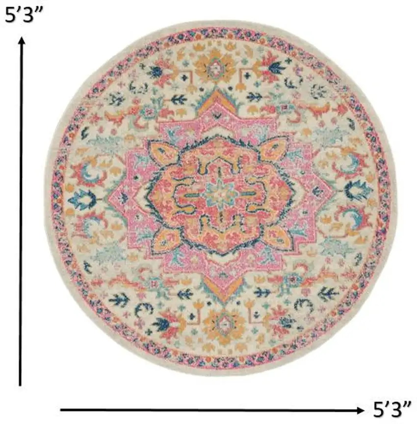 Ivory and Pink Medallion Area Rug Photo 5