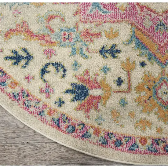 5' Pink And Ivory Southwestern Distressed Round Rug Photo 7