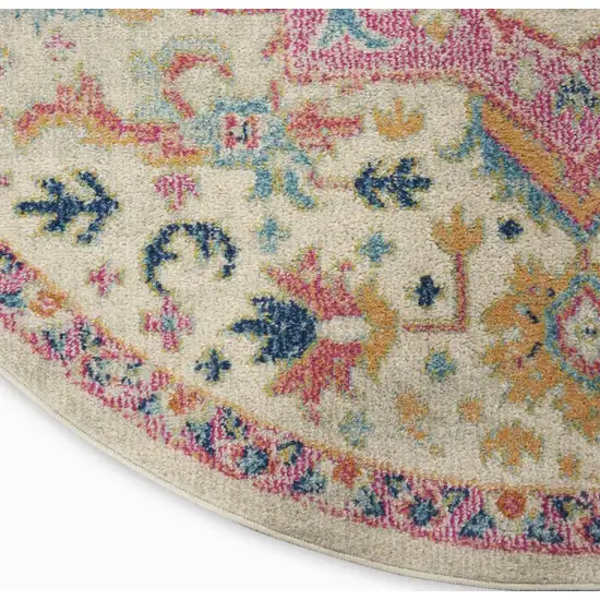 5' Pink And Ivory Southwestern Distressed Round Rug Photo 8