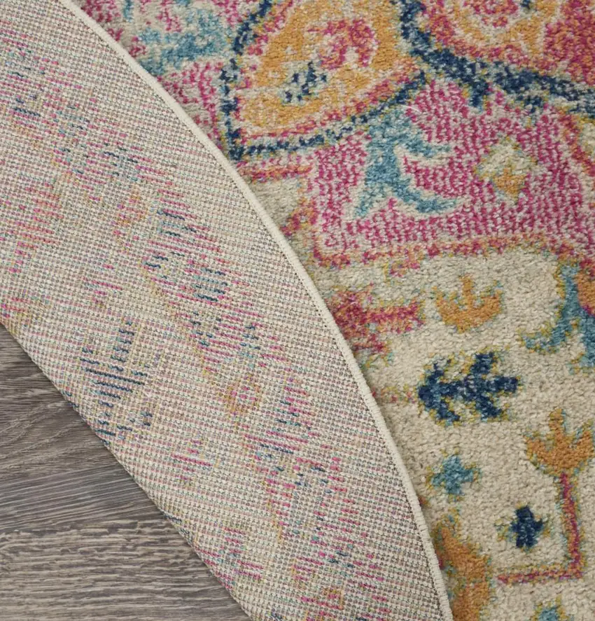 5' Pink And Ivory Southwestern Distressed Round Rug Photo 9