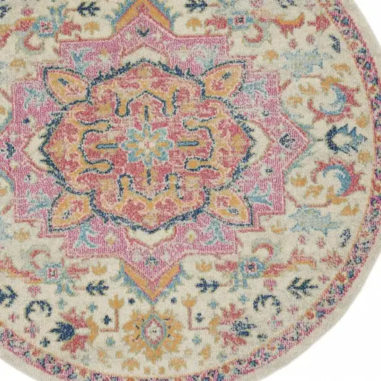 Ivory and Pink Medallion Area Rug Photo 8