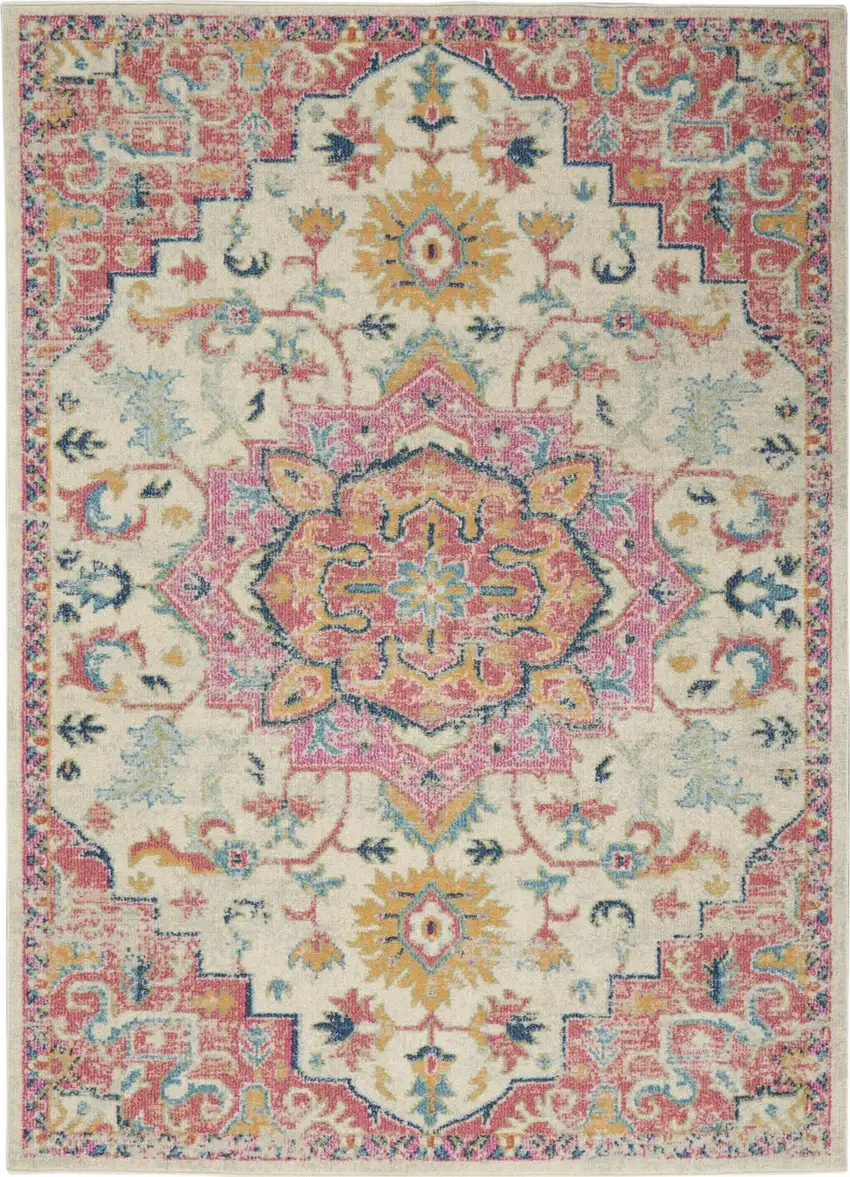 Pink And Ivory Southwestern Distressed Area Rug Photo 9