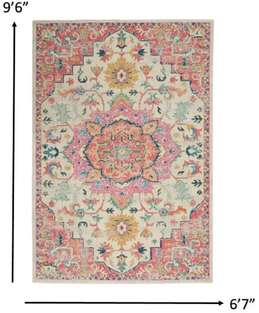 Ivory and Pink Medallion Area Rug Photo 5