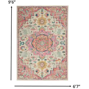 Photo of Ivory and Pink Medallion Area Rug