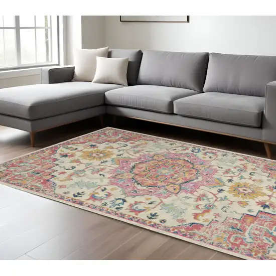 Pink And Ivory Southwestern Distressed Area Rug Photo 1