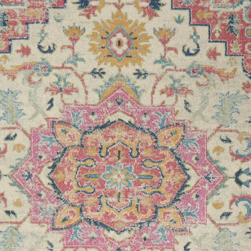 Pink And Ivory Southwestern Distressed Area Rug Photo 7