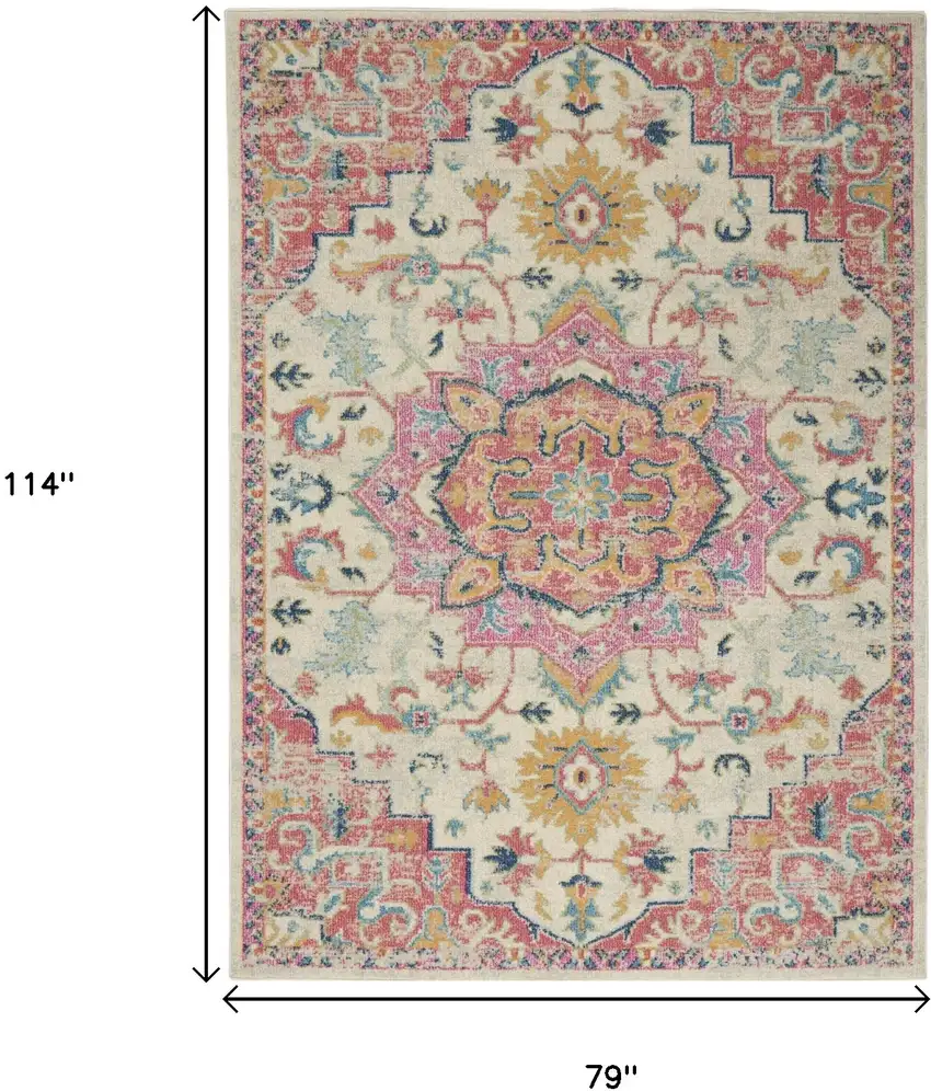 Pink And Ivory Southwestern Distressed Area Rug Photo 3
