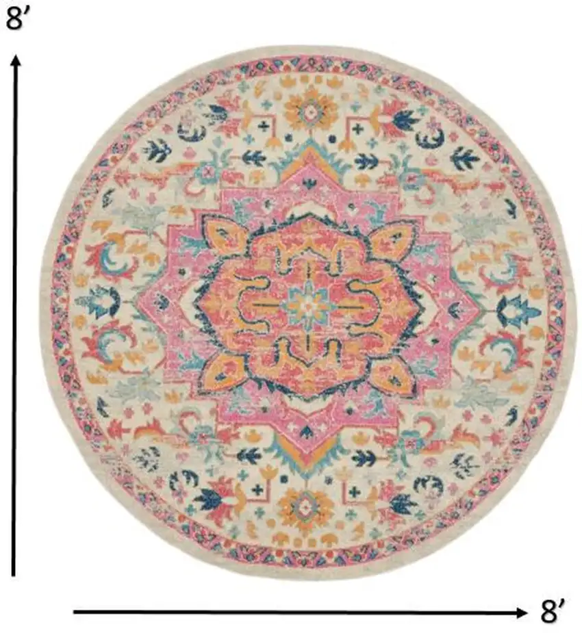 Ivory and Pink Medallion Area Rug Photo 5