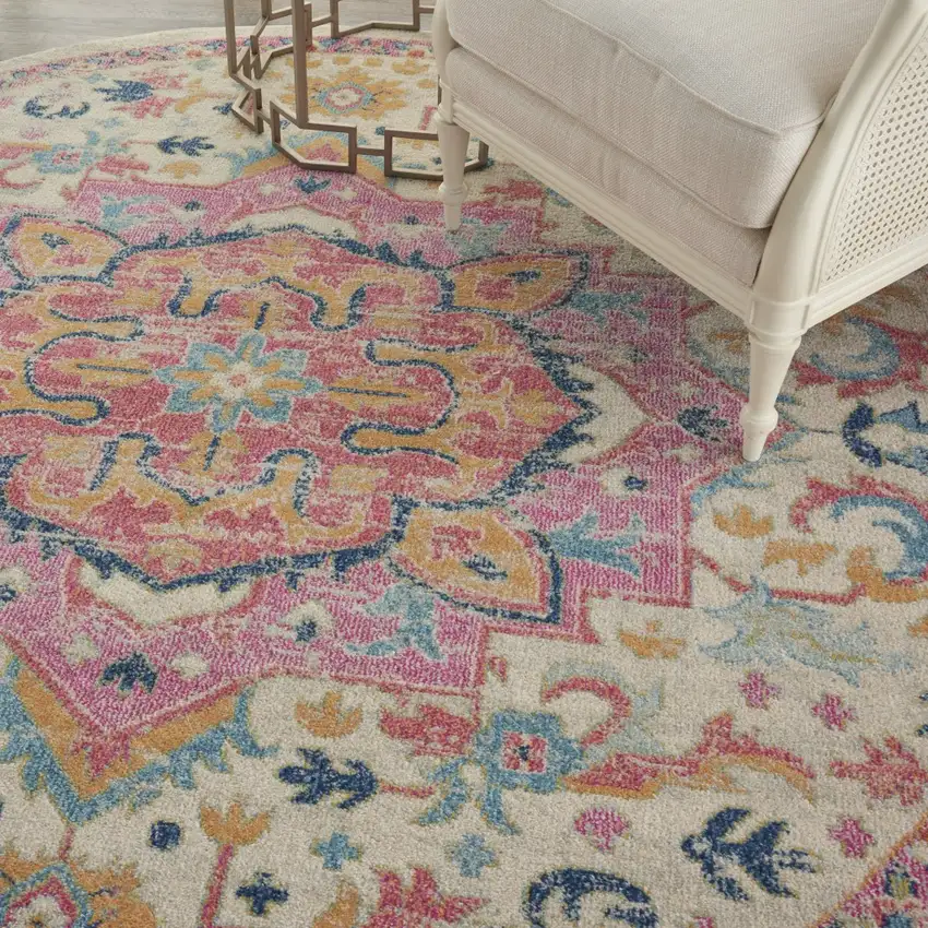 Ivory and Pink Medallion Area Rug Photo 4